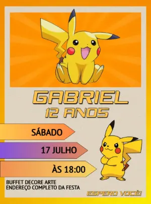 Convite Animado Aniversário Pikachu para Editar Online