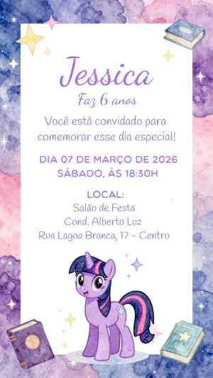 Convite de Aniversário My Little Pony Twilight Sparkle Editável