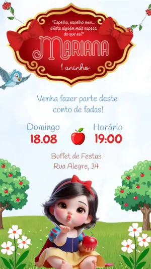 Convite de Aniversário Branca de Neve Baby Editável