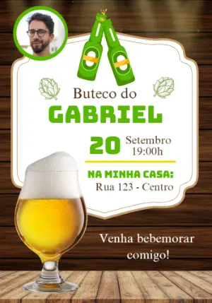 Convite Aniversário Boteco com Foto para Editar Online