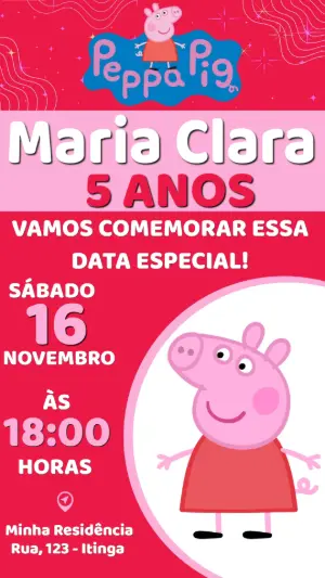 Convite Animado de Aniversário Peppa Pig para Editar