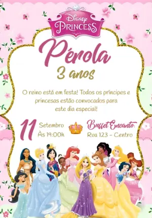 Convite Aniversário Princesas Disney para Editar Online