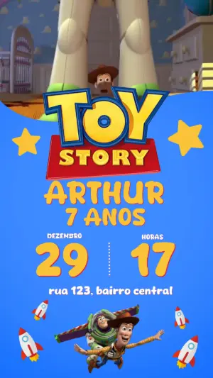 Convite Animado de Aniversário Toy Story Editável