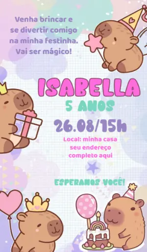 Convite de Aniversário Capivara Fofa para Editar Online