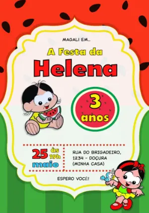Convite de Aniversário Magali Turma da Mônica para Editar Online