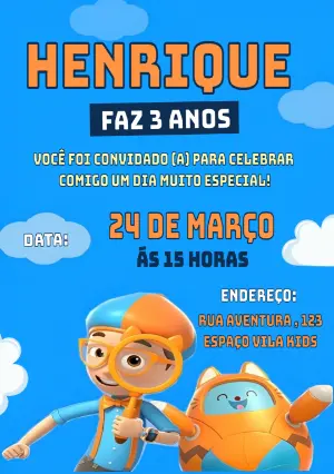 Convite de Aniversário Blippi para Editar e Imprimir Online