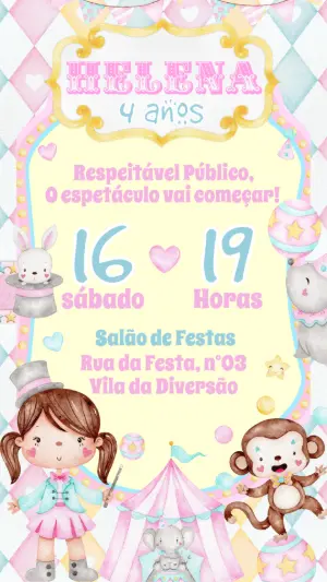 Convite de Aniversário Circo Candy Color para Editar