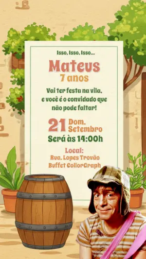 Convite de Aniversário Chaves para Editar e Imprimir Online