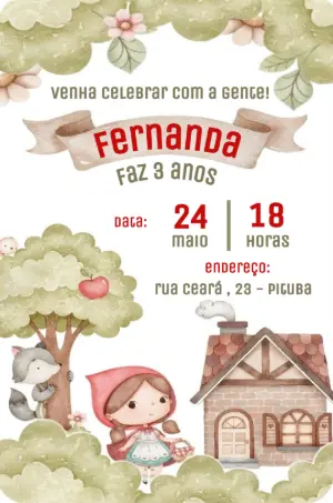 Convite Aniversário Chapéuzinho Vermelho para Editar Online