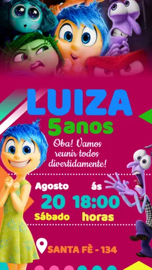 Convite de Aniversário Divertida Mente Colorido para Editar