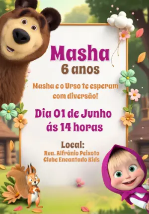 Convite de Aniversário Masha e o Urso para Editar Online