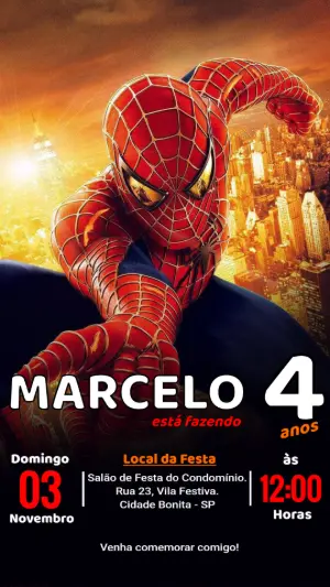 Convite de Aniversário Homem-Aranha para Editar Online