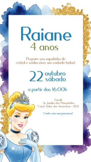 Convite de Aniversário Cinderela para Editar Online