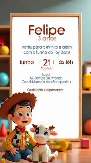 Convite de Aniversário Toy Story com Personagens para Editar