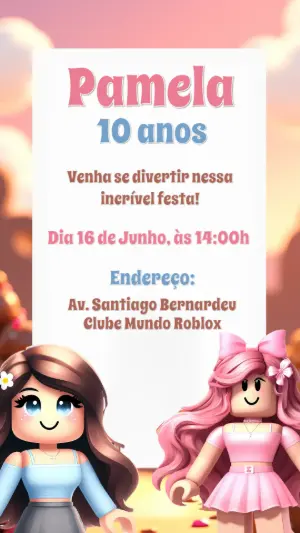 Convite de Aniversário Roblox Menina para Editar Online