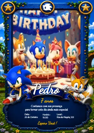 Convite Animado de Aniversário Sonic para Editar