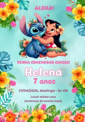 Invitación de cumpleaños Stitch – Estático – Convites digitais - Edite você mesmo