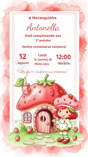 Convite de Aniversário Moranguinho para Editar Online