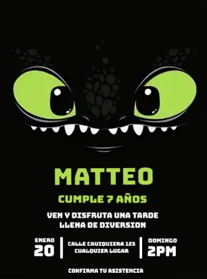 Invitación de Cumpleaños Dragón Furia Nocturna para Editar