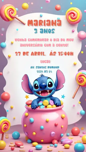 Invitación de cumpleaños Stitch – Estático – Convites Digitais Exclusivos