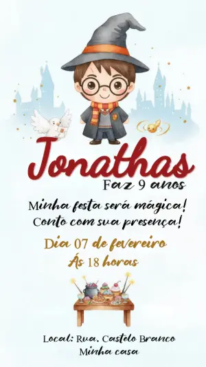 Convite de Aniversário Mágico Tema Harry Potter Editável