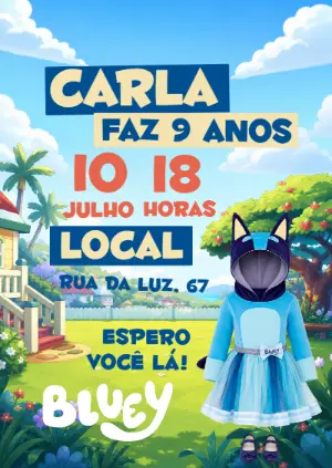 Convite de Aniversário Bluey Colorido para Editar Online