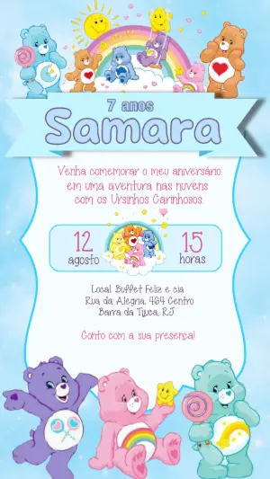 Convite de Aniversário Ursinhos Carinhosos Fofo para Editar