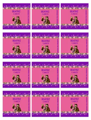 Adesivo para Bala Personalizada Masha e o Urso Rosa e Roxo para Editar