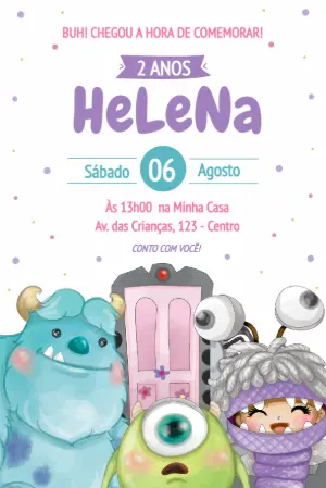 Convite Aniversário Monstros SA para Editar Online