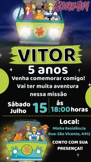 Convite Animado Scooby-Doo! Vídeo de Aniversário Editável