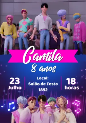 Convite Aniversário Saja Boys K-pop para Editar Online