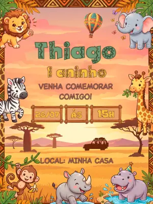 Safari Birthday Invitation – Static – Alegria no ar