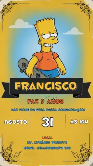 Convite de Aniversário Bart Simpson Skate para Editar