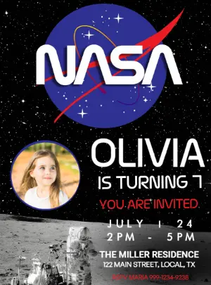 Editable NASA Space Birthday Invitation with Photo