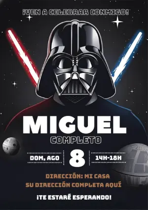 Invitación de Cumpleaños Star Wars con Darth Vader para Editar