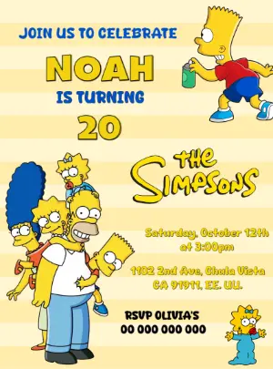 The Simpsons Birthday Invitation with Characters to Edit Online