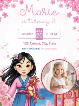 Mulan Birthday Invitation with Photo | Editable Template