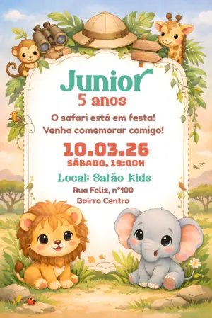 Safari Birthday Invitation – Static – Seu Convite Personalizado