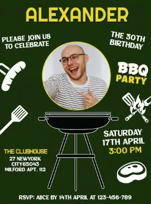 Editable BBQ Birthday Party Invitation with Photo Template