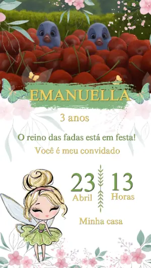 Convite Animado Aniversário Fada Sininho para Editar Online