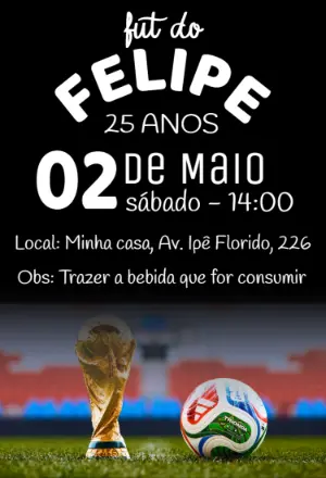 Convite de Aniversário Futebol Copa do Mundo Editável