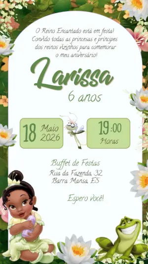 Convite Digital Infantil A Princesa e o Sapo para Editar