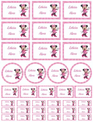 Kit de Etiquetas Escolares Minnie Rosa Modelo Editável