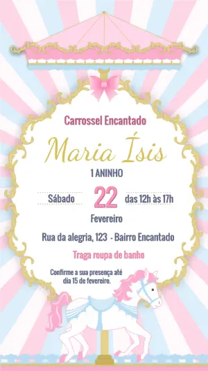 Convite Aniversário Carrossel Encantado para Editar Online