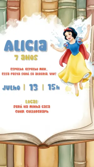 Convite Aniversário Branca de Neve para Editar Online