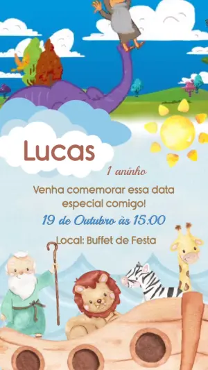 Vídeo Convite de Aniversário Arca de Noé Infantil para Editar