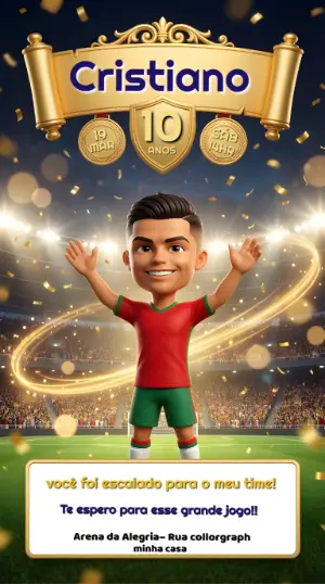 Convite Animado Aniversário Futebol Estilo Craque para Editar