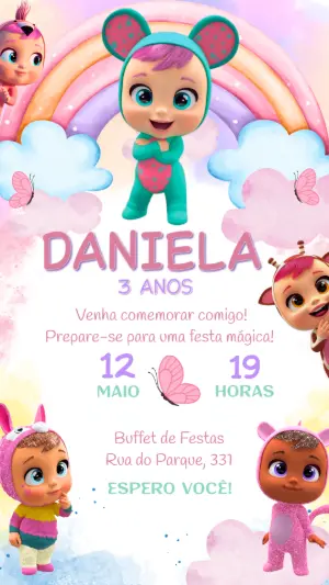 Convite de Aniversário Cry Babies para Editar Online