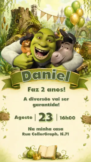 Convite de Aniversário Shrek Divertido para Editar