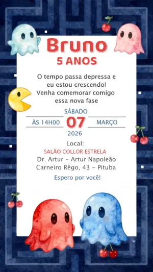 Convite de Aniversário Pac-Man Fofo para Editar Online